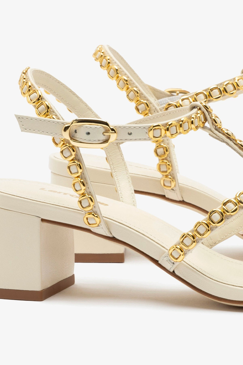 Milanina Block Sandal In Ivory Leather 4