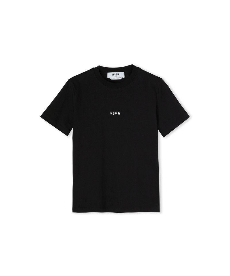 Cotton crewneck t-shirt with MSGM micro logo 1