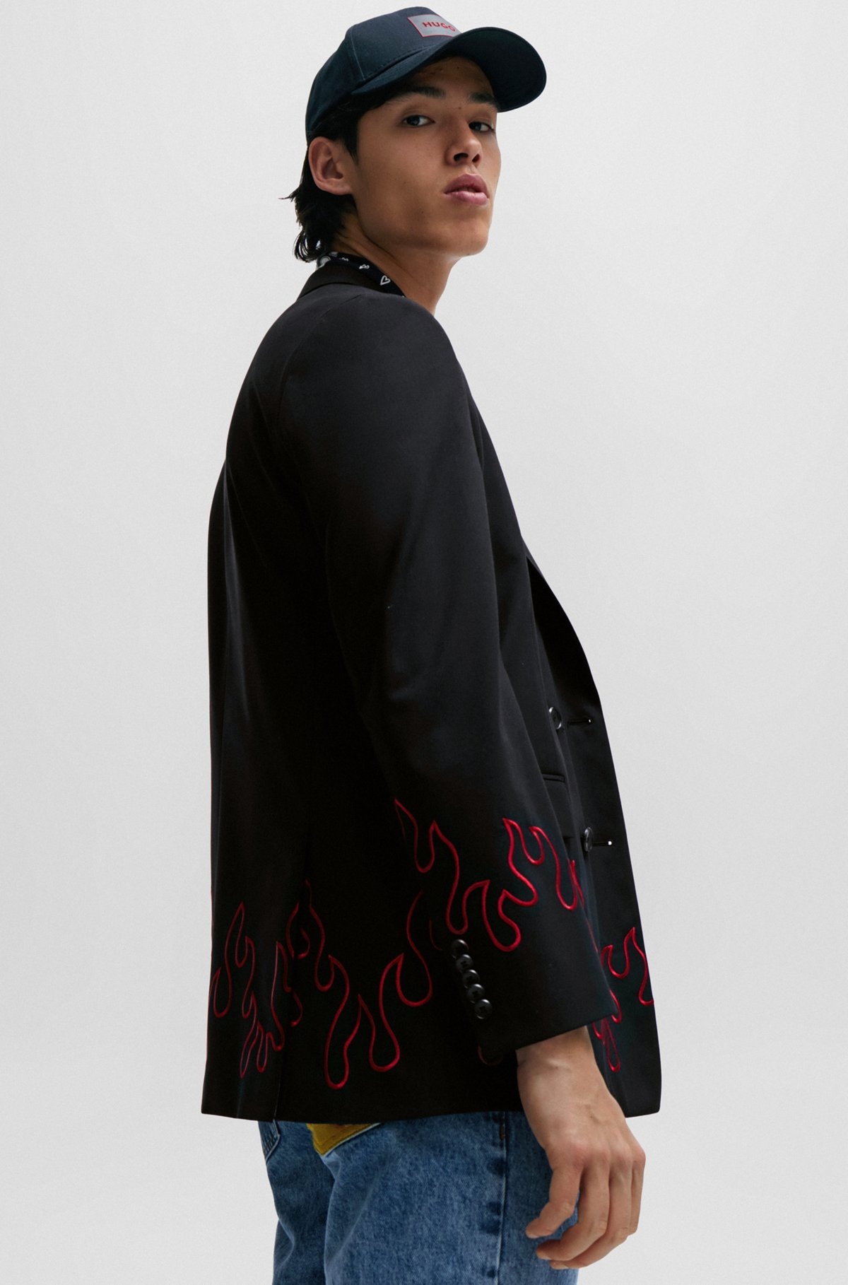 MODERN-FIT DOUBLE-BREASTED JACKET WITH FLAME EMBROIDERY - 6