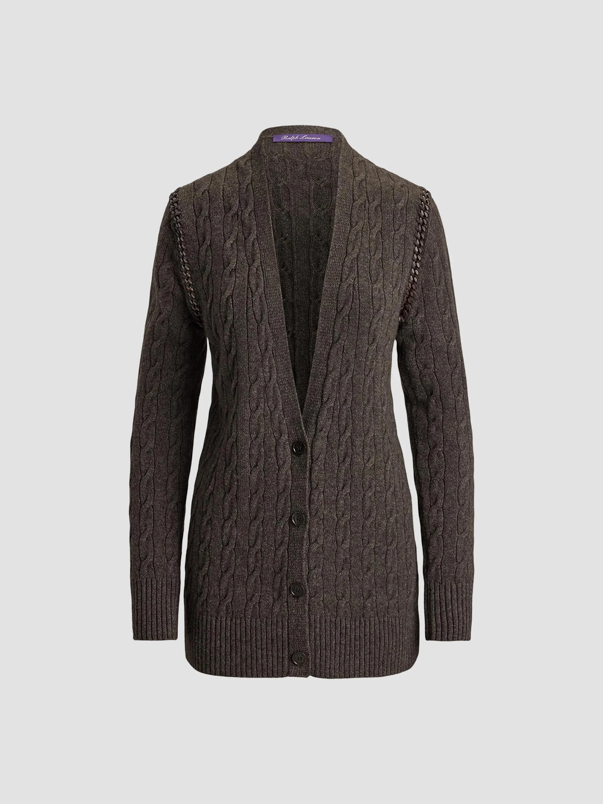 Women's Cable-Knit Cashmere Cardigan - Taupe Grey - 1