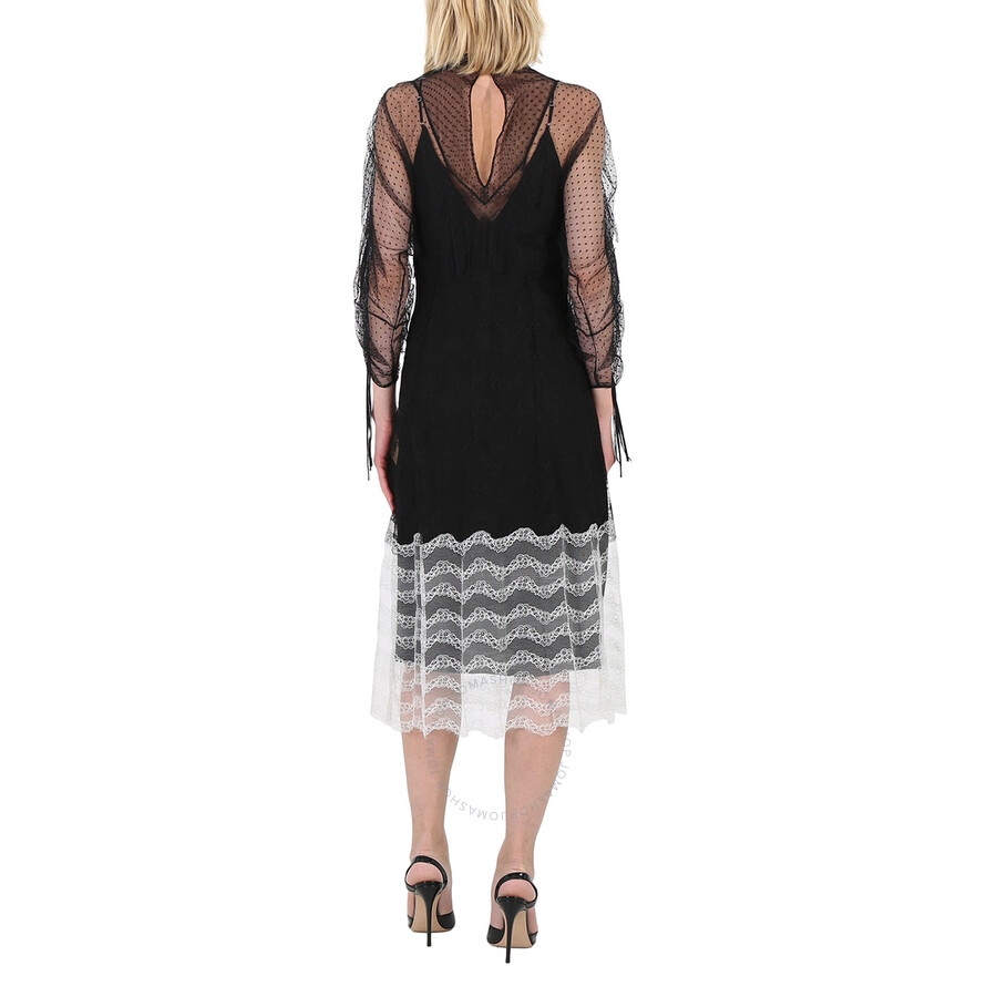 Burberry Ladies Black Geometric Lace Dress With Gathered-sleeves - 2