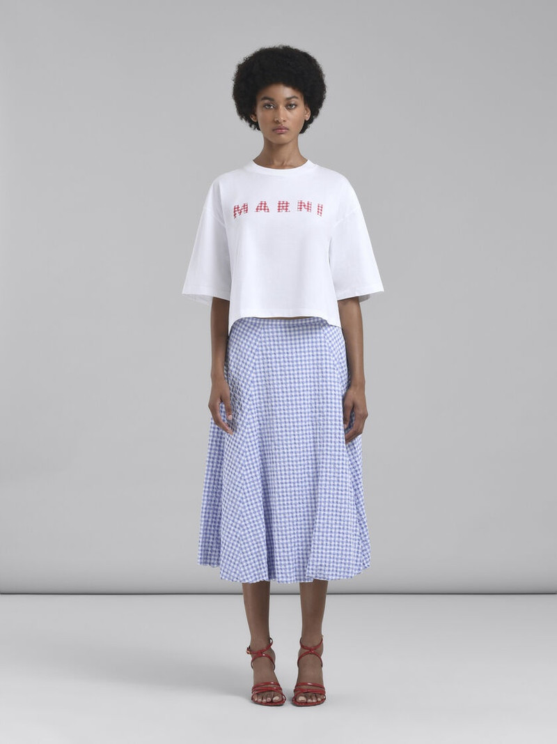 Marni WHITE AND LIGHT BLUE CHECKED SEERSUCKER SKIRT outlook