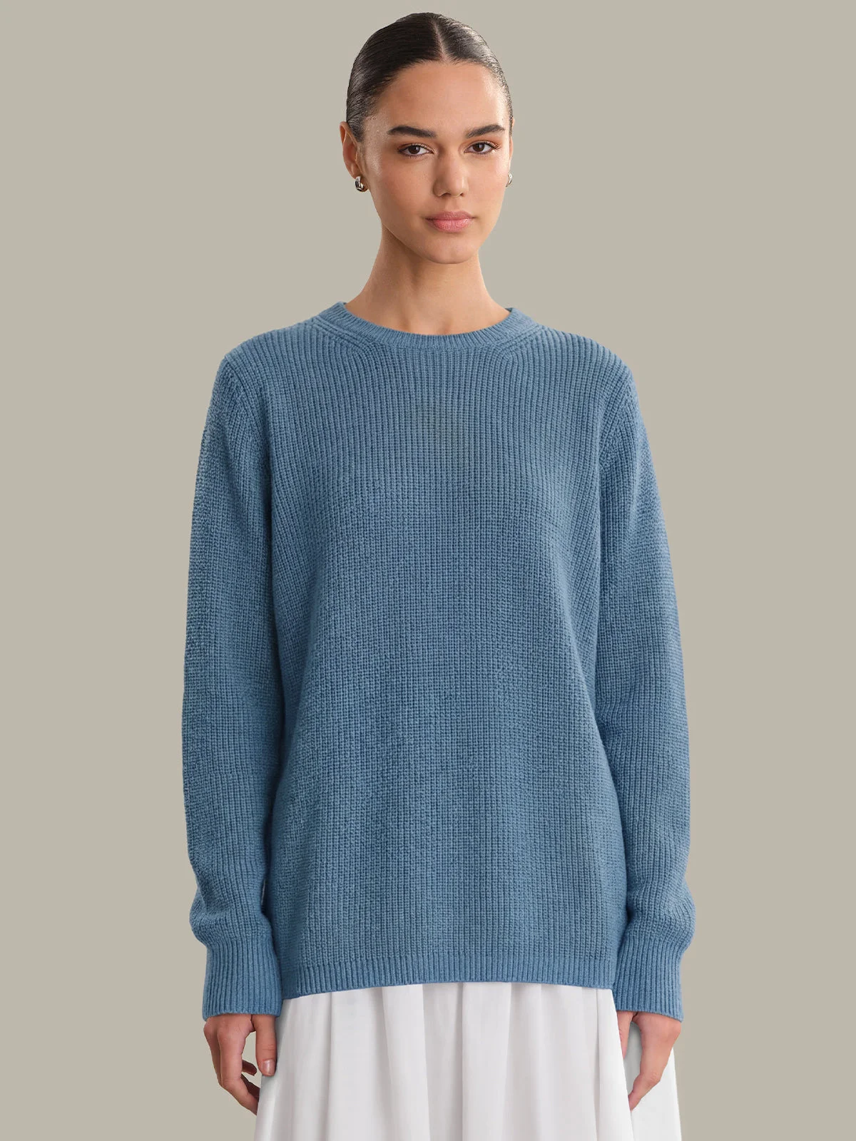 Emma: Crewneck Shaker Stitch Cotton Sweater - 1