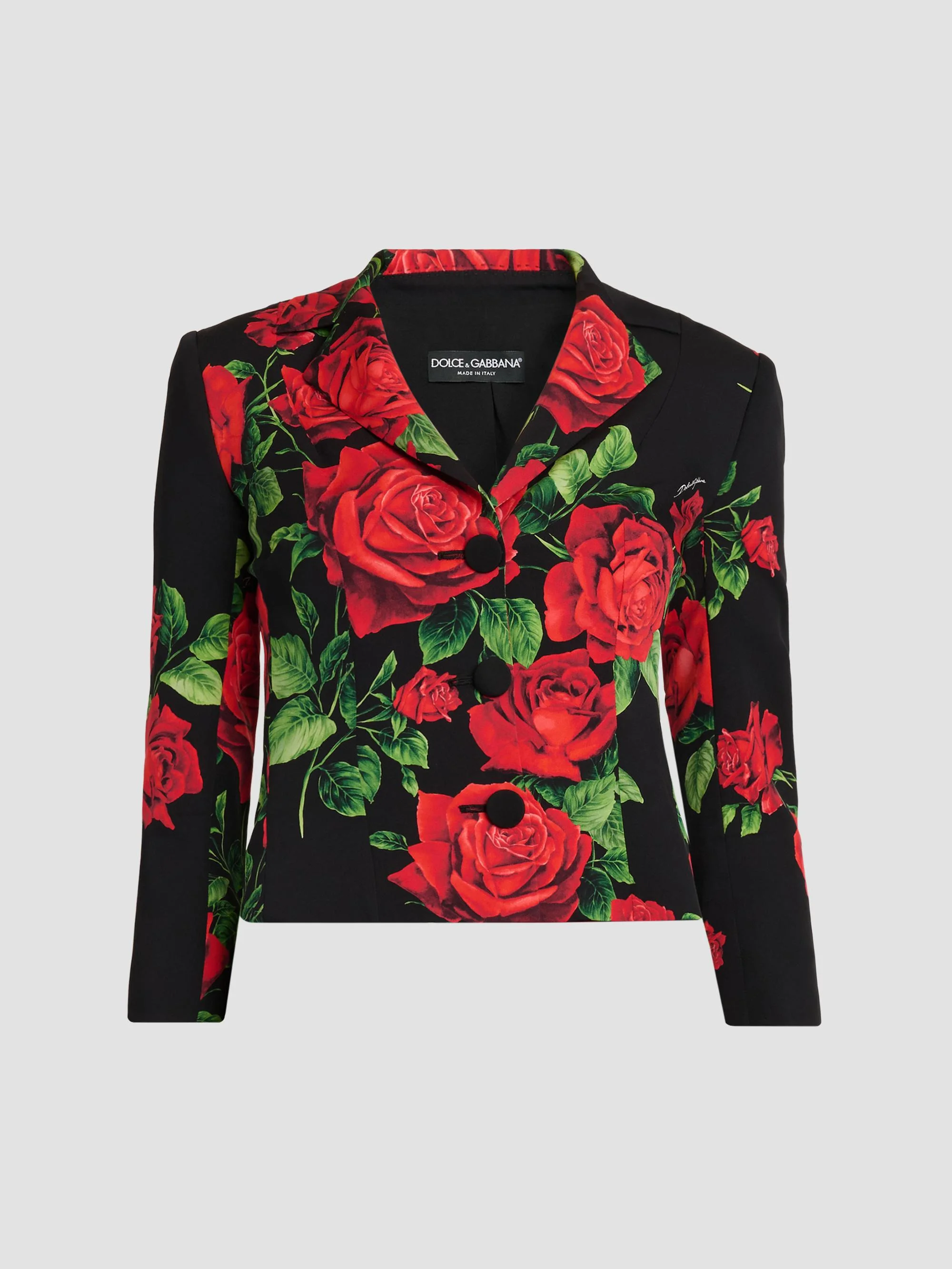 Women's Floral Stretch-Silk Single-Breasted Jacket - Rose Rosse Nero - 1