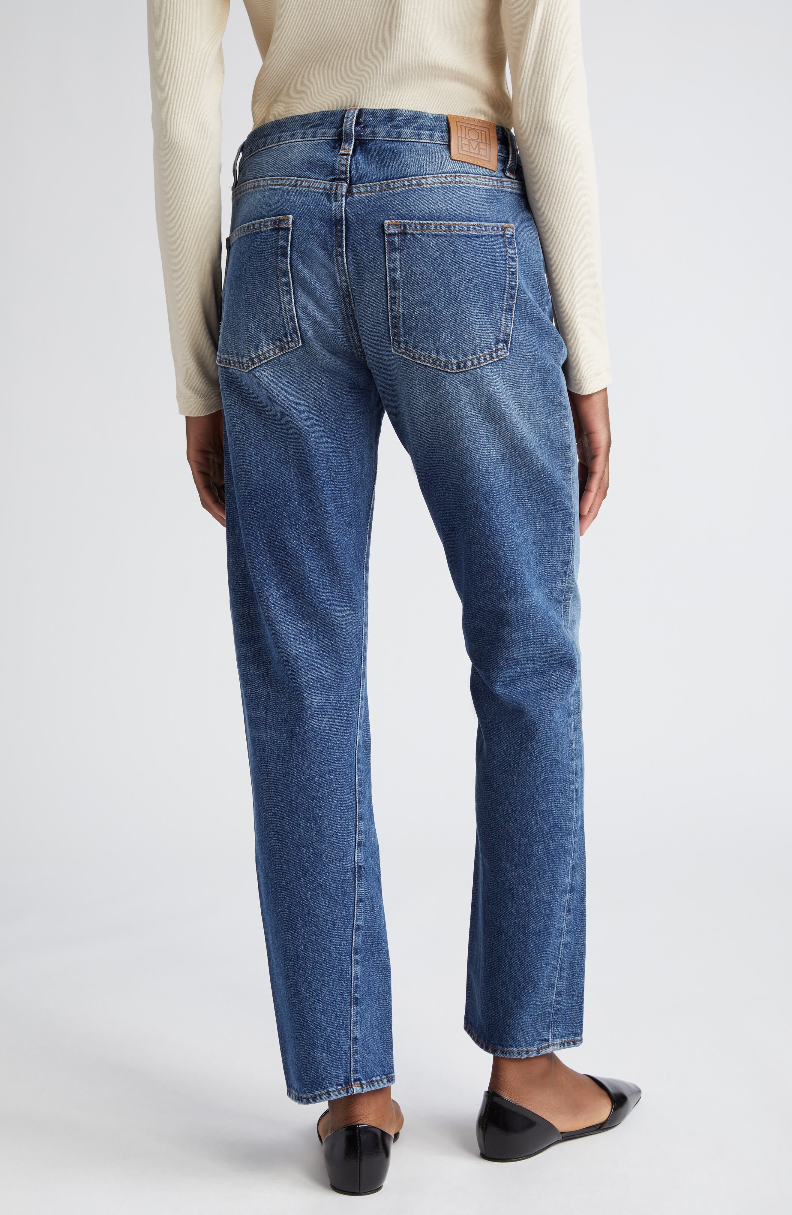 TOTEME Twisted Seam High Waist Straight Leg Crop Jeans in Washed Blue at Nordstrom - 3