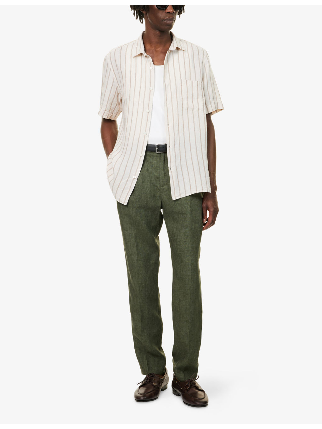Striped Short-Sleeve Linen Shirt - 2