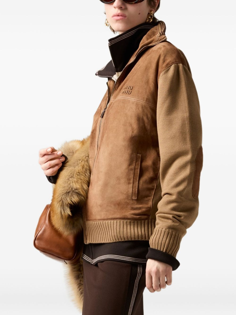suede-insert ribbed cardigan - 3