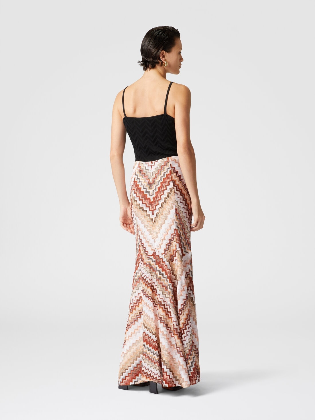 Long flared skirt with lamé serrated zig zag pattern - 3