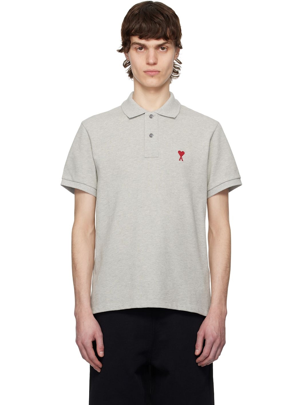 Gray Cotton Ami de Coeur Polo - 1