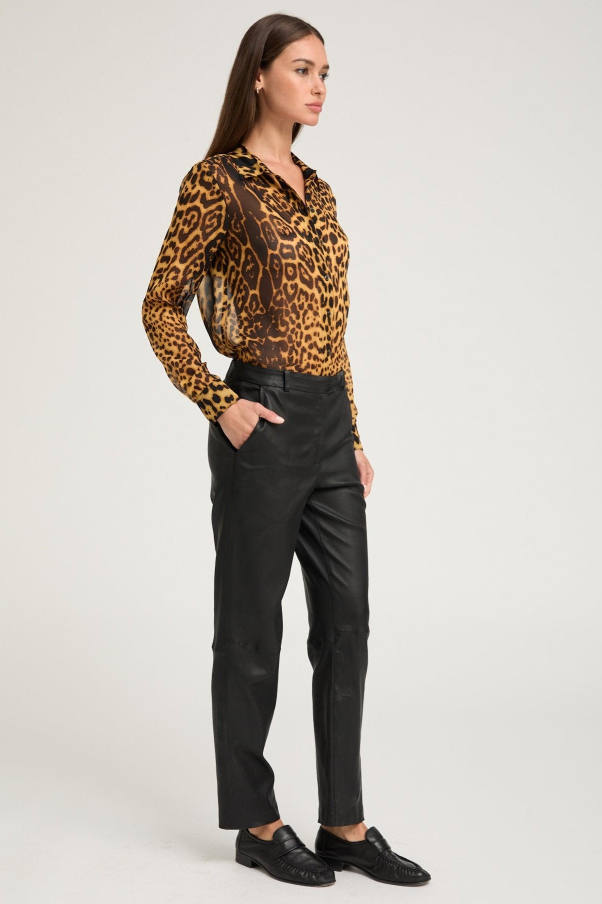 BLACK LEATHER SOPHIA CIGARETTE TROUSERS - 5