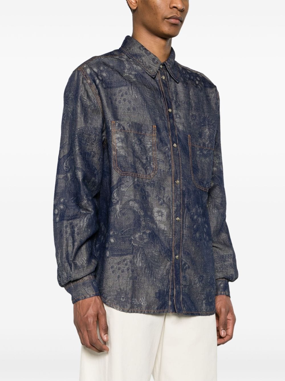 patterned-jacquard denim shirt - 3