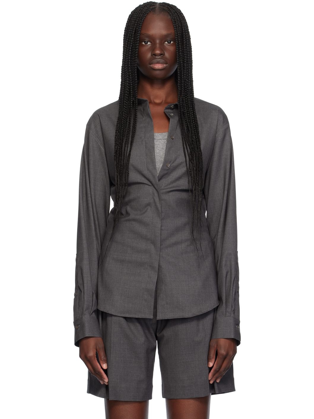 Gray Open Armhole Shirt - 1