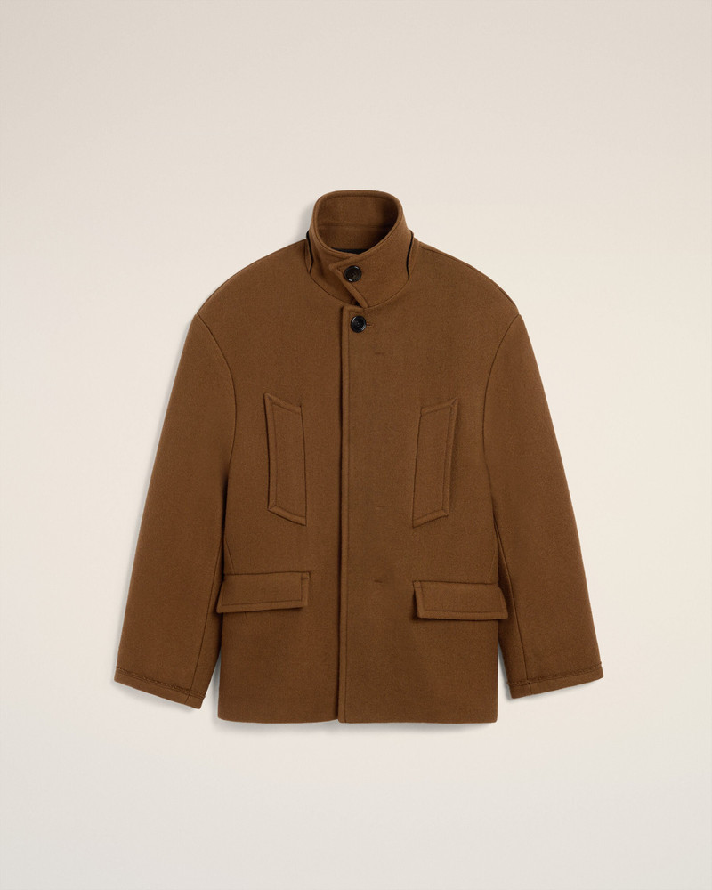BROWN WOOL OVERSIZED HIGH COLLAR PEA COAT 1