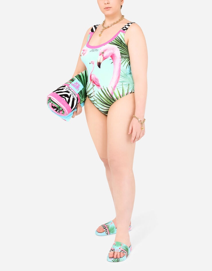 One-piece racing swimsuit with flamingo print - 2