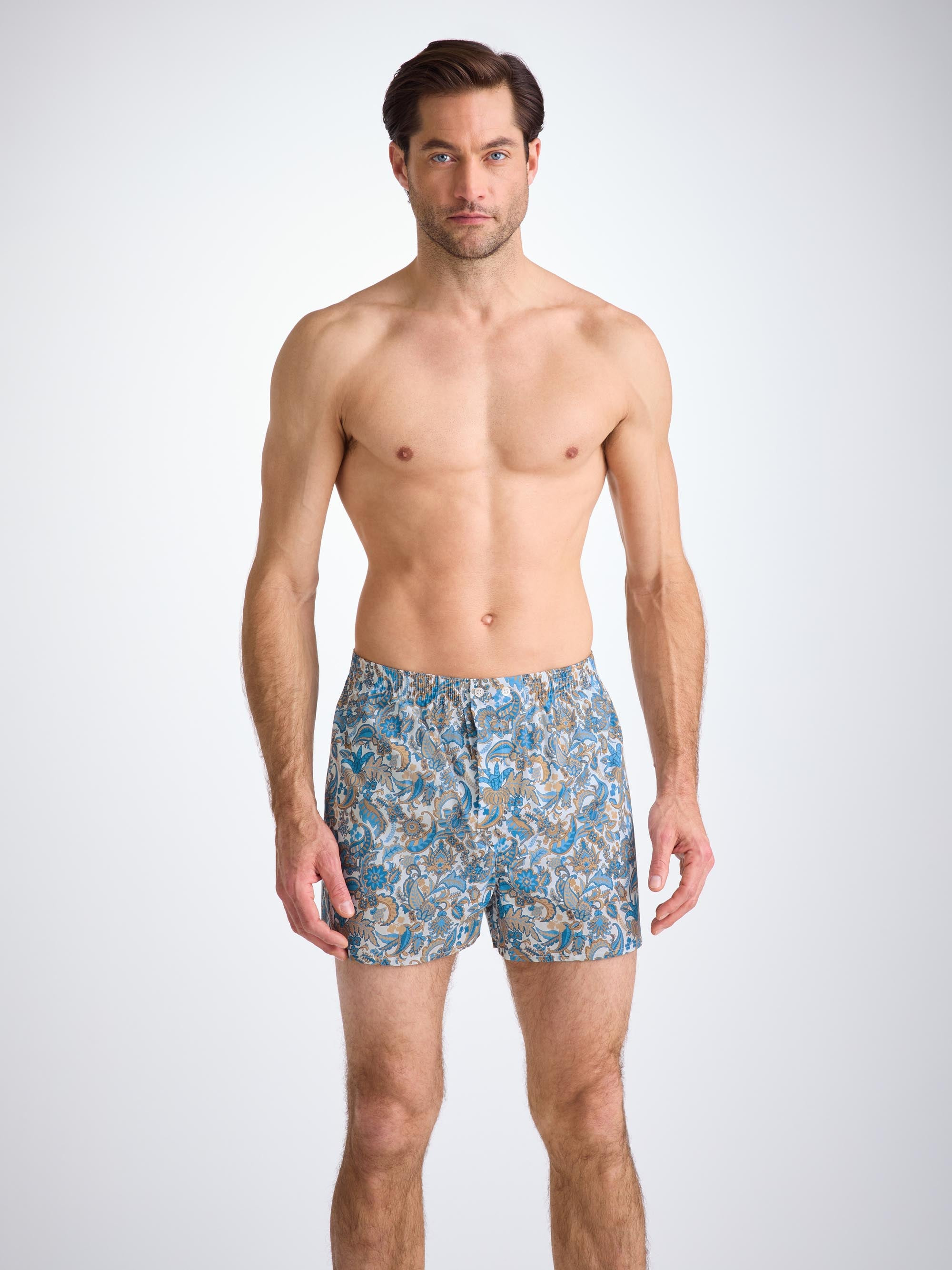 Men's Classic Fit Boxers Cotton Batiste White Jungle Paisley Print - 6