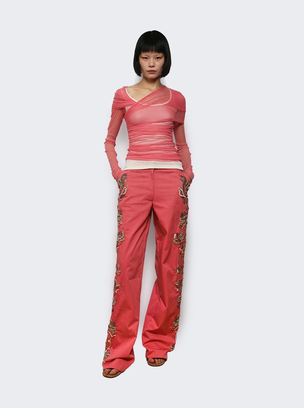 Wrapped Tulle Long Sleeve Tank Cerise Pink - 5
