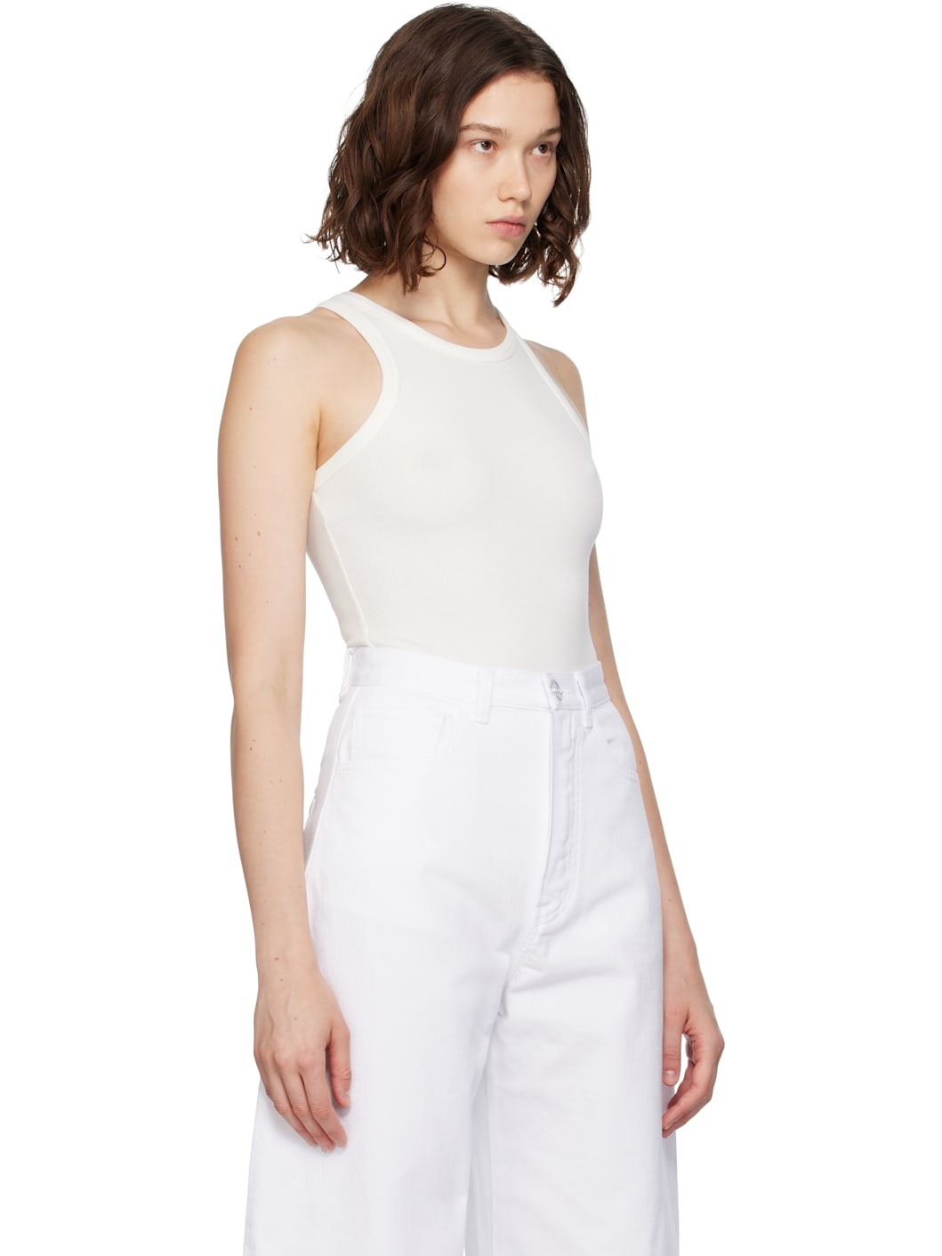 White Sculpting Rib Jersey Bodysuit - 2