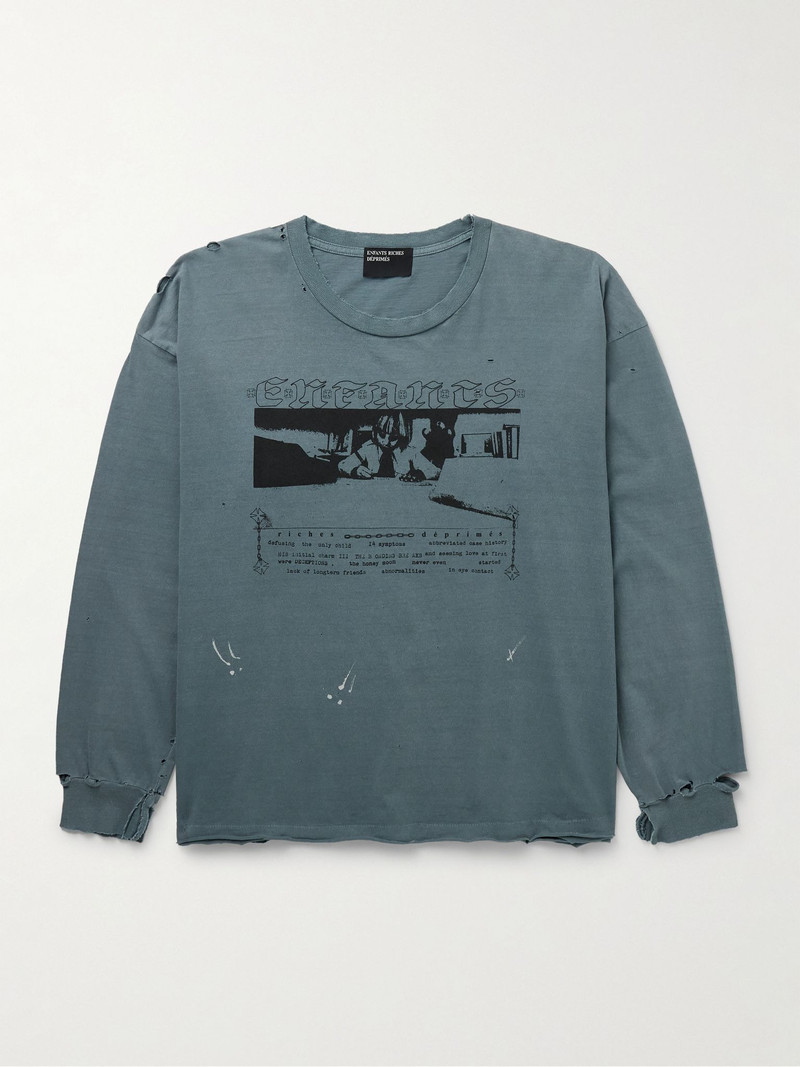 Boy in Chains Distressed Paint-Splattered Logo-Print Cotton-Jersey T-Shirt Light blue - 1