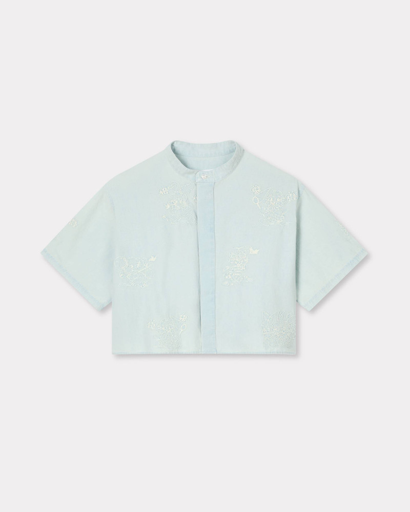 'KENZO Cartoon' embroidered short sleeve shirt in chambray 1