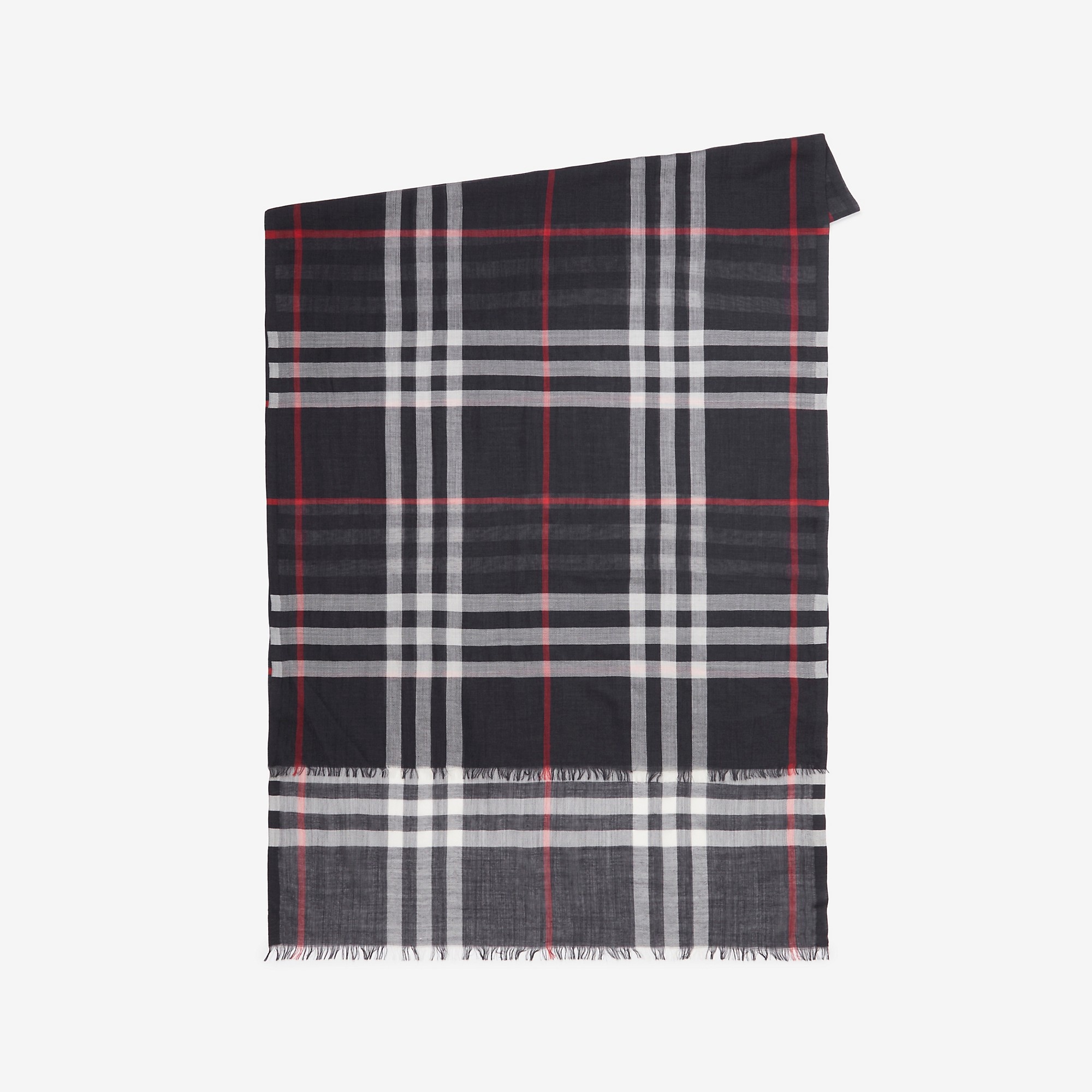 Lightweight Check Wool Silk Scarf - 1