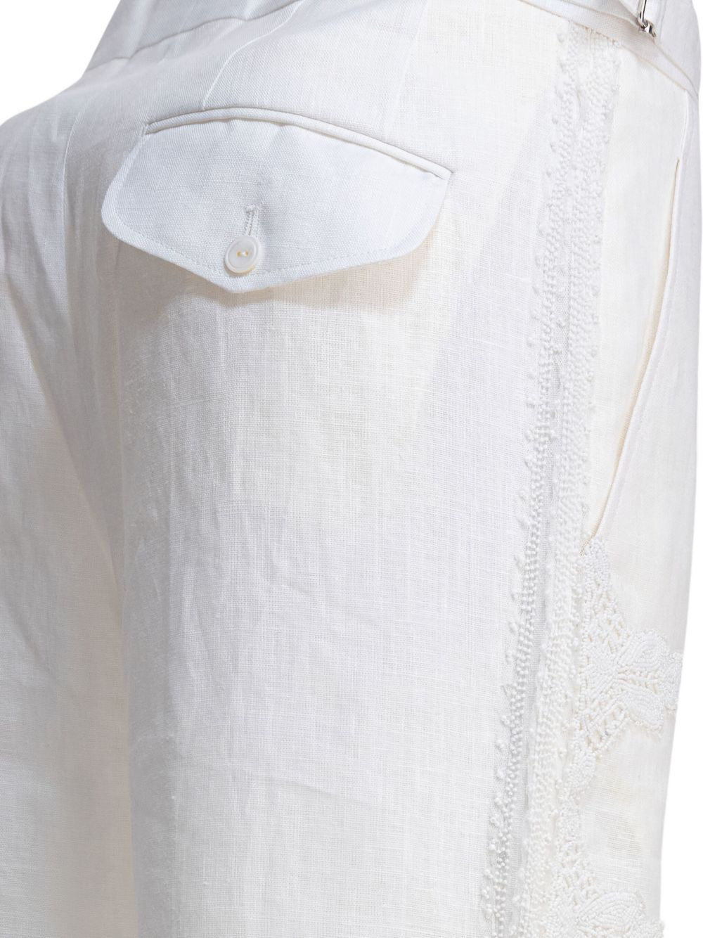 crochet-insert linen trousers - 4