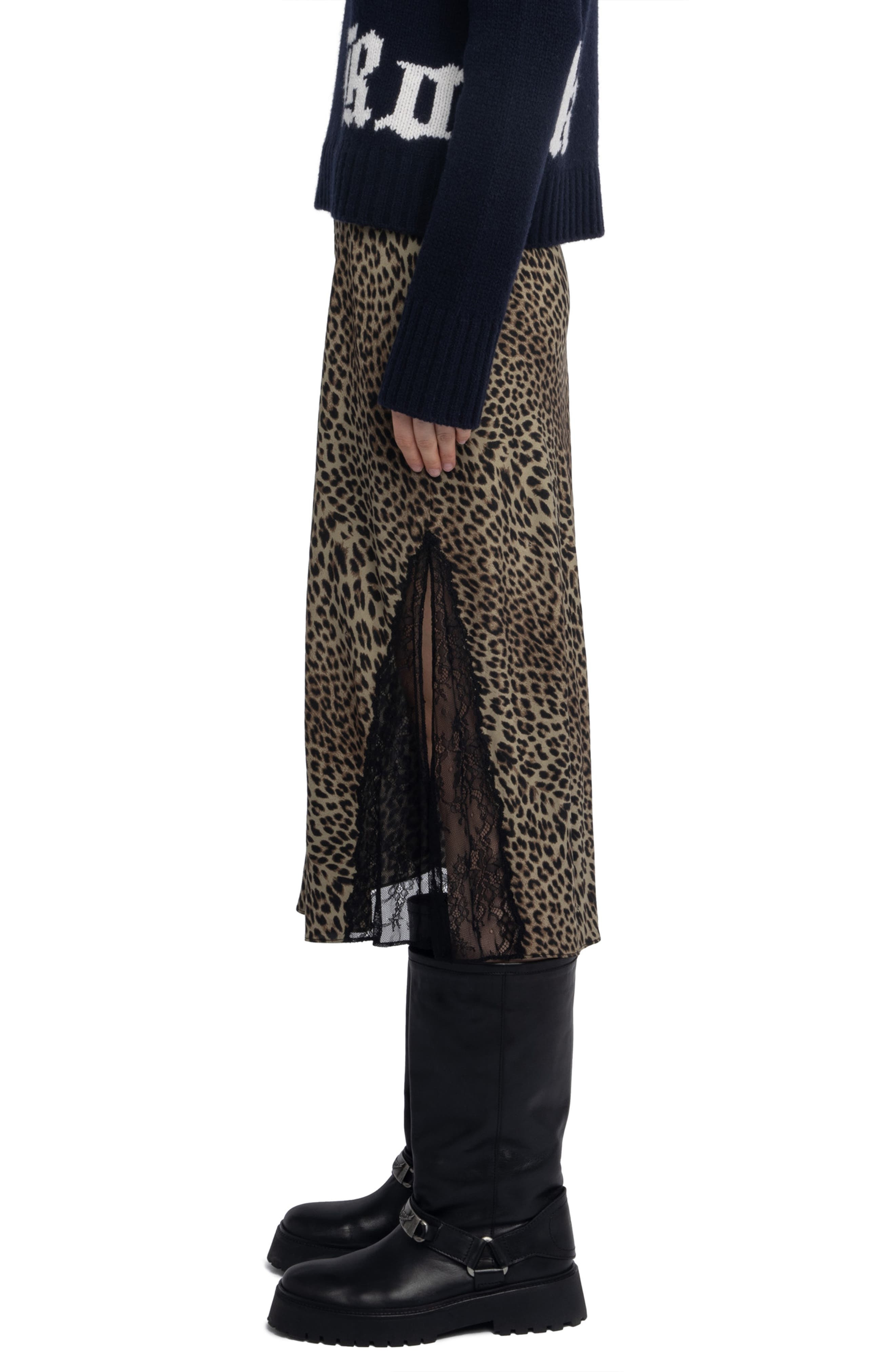 Zadig & Voltaire Jayla Leopard Print Midi Skirt in Leaves at Nordstrom - 3