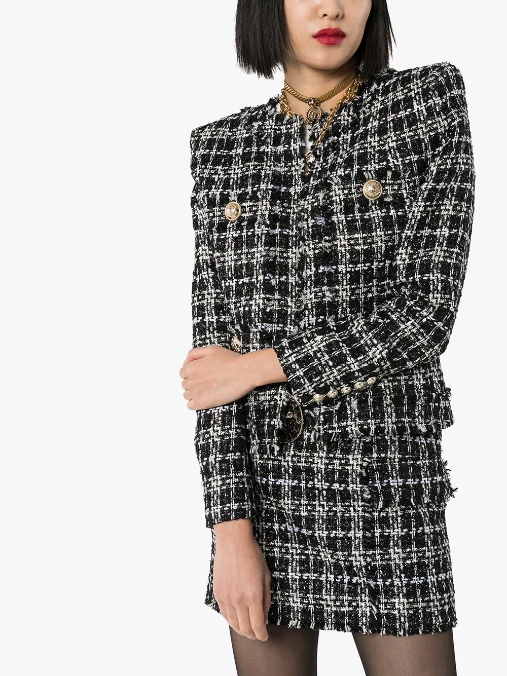 tweed square-shoulder jacket - 3