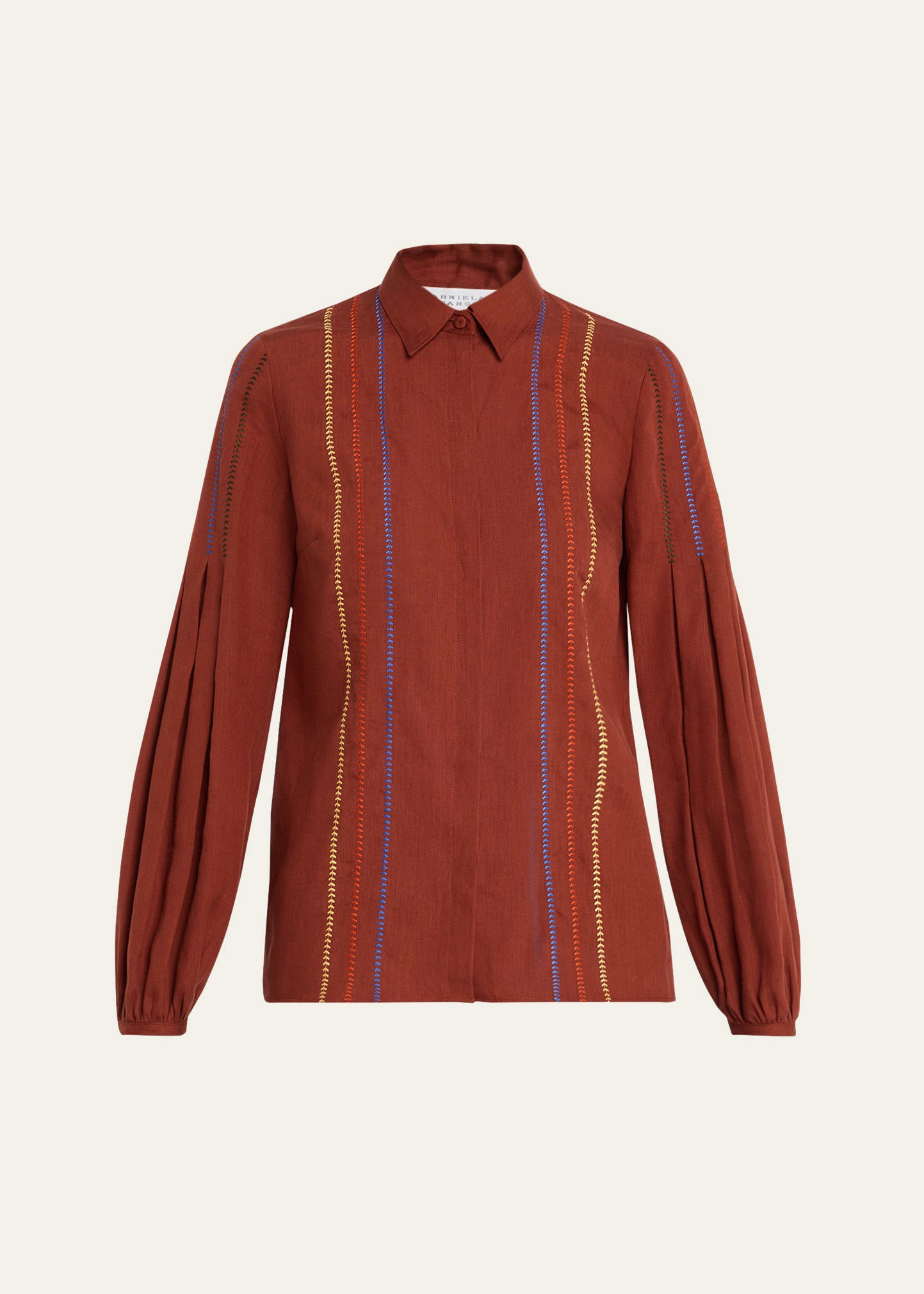Inga Pleated-Sleeve Embroidered Linen Blouse - 1