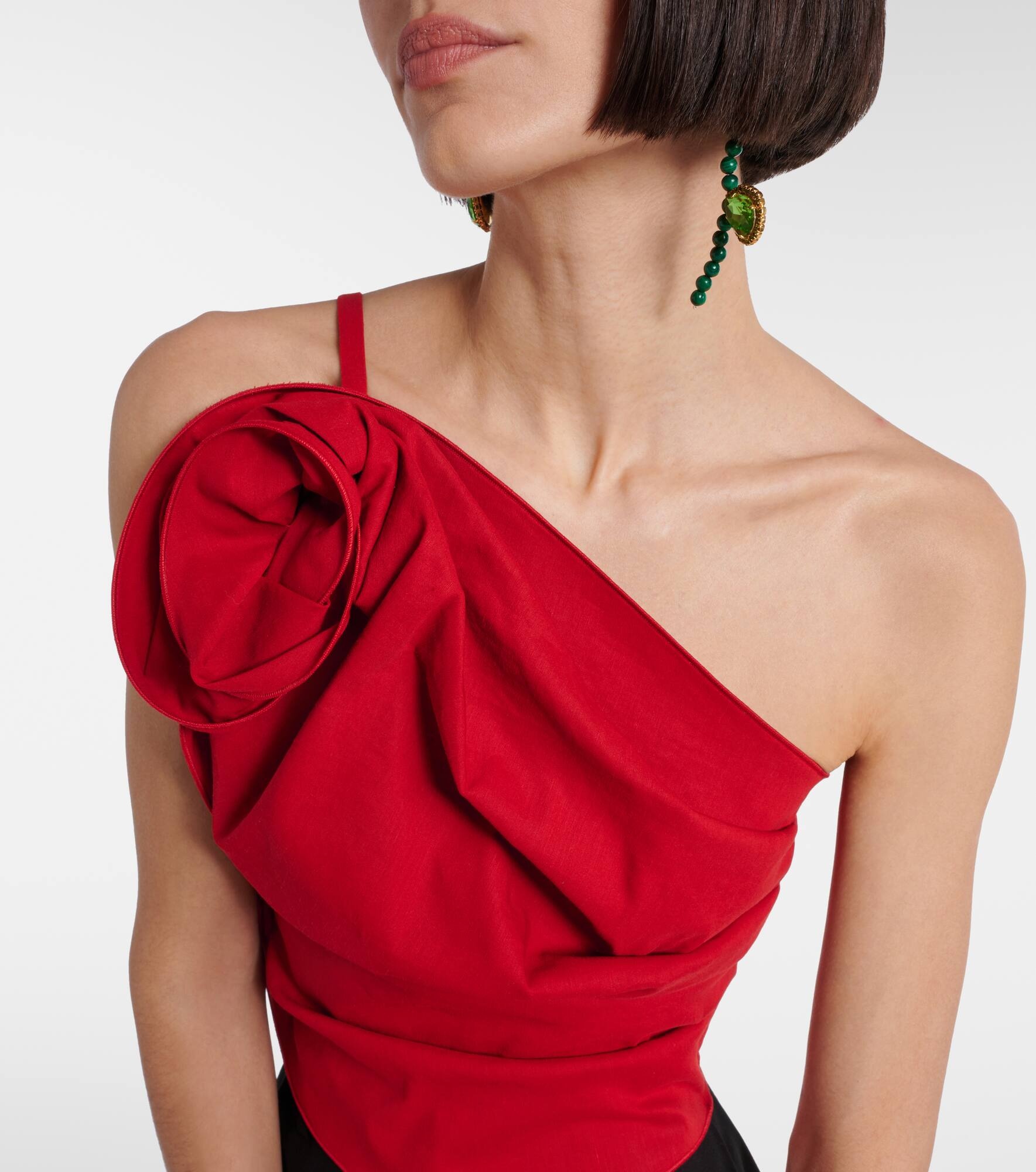 Floral-appliqué one-shoulder top - 4