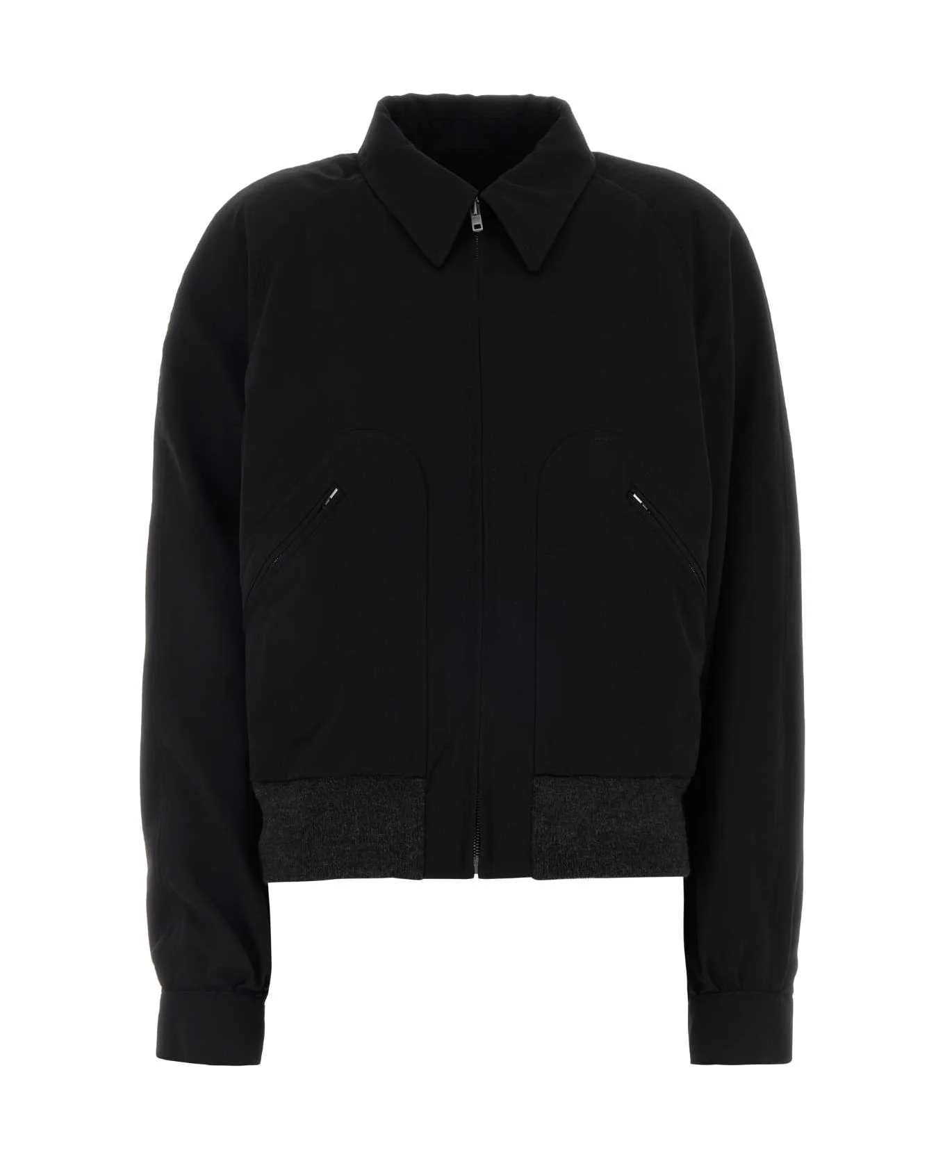 Black Wool Bomber Jacket - 1
