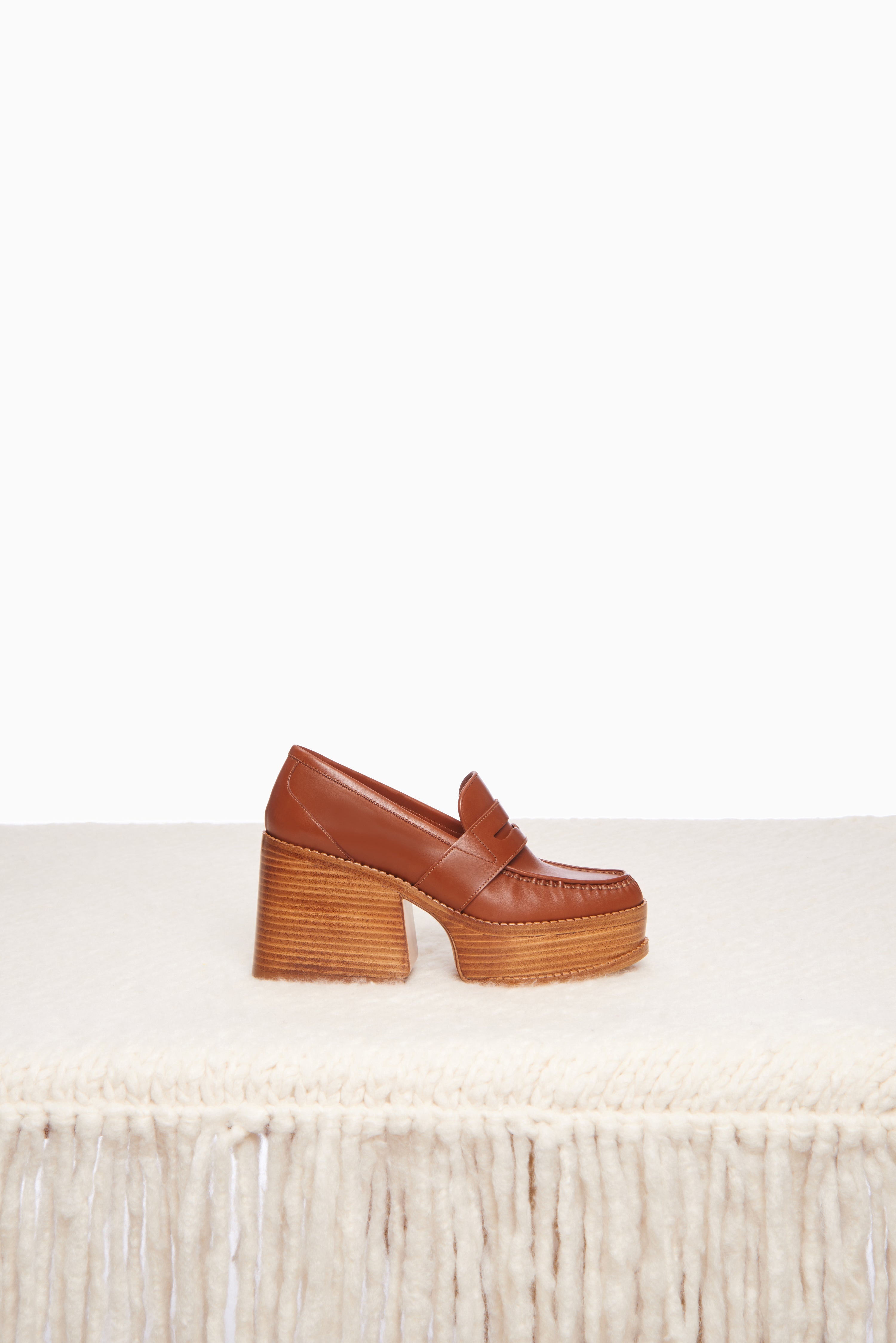 Augusta Heeled Loafer in Cognac Leather - 5