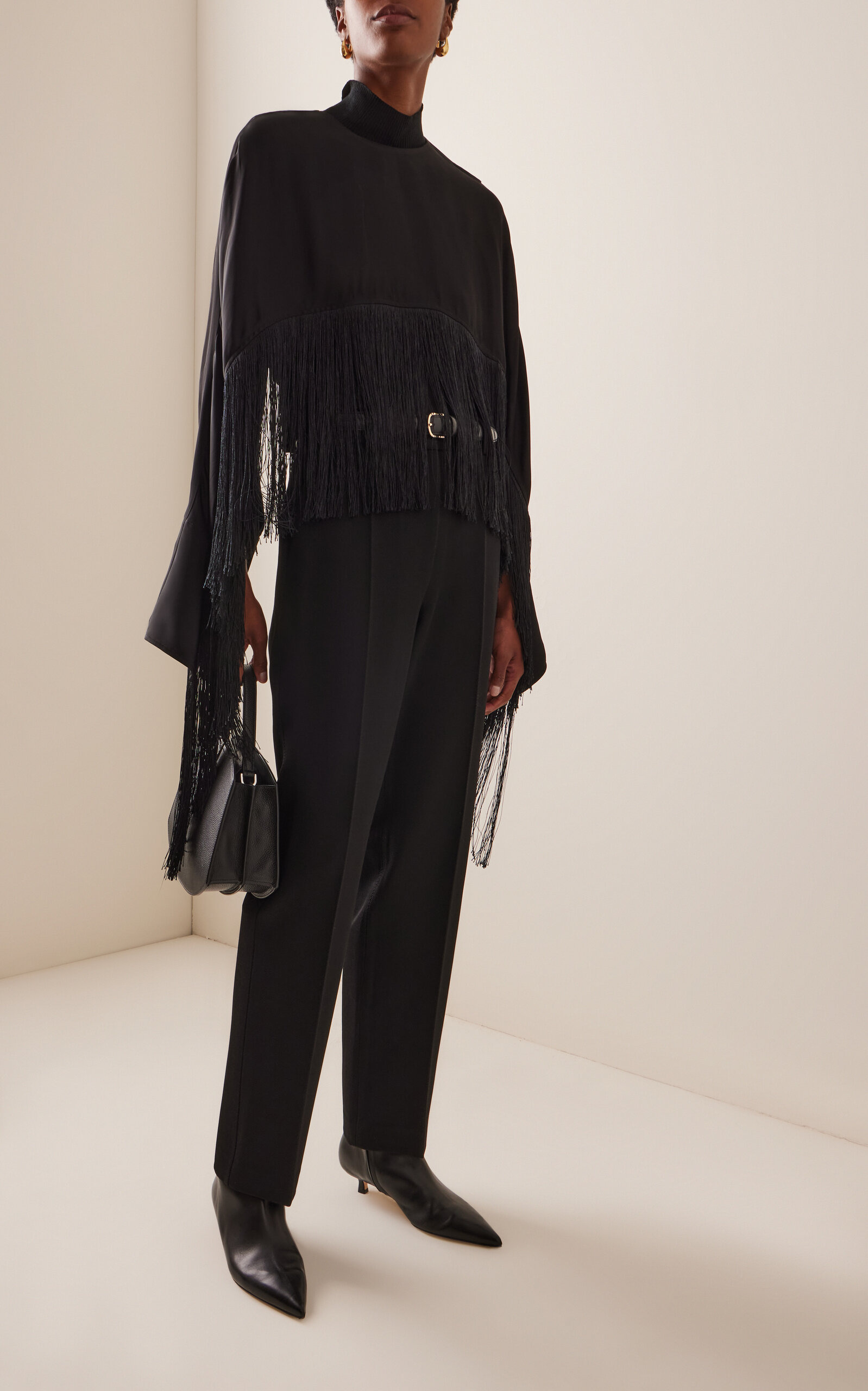 Fringe Satin Cape Top black - 3