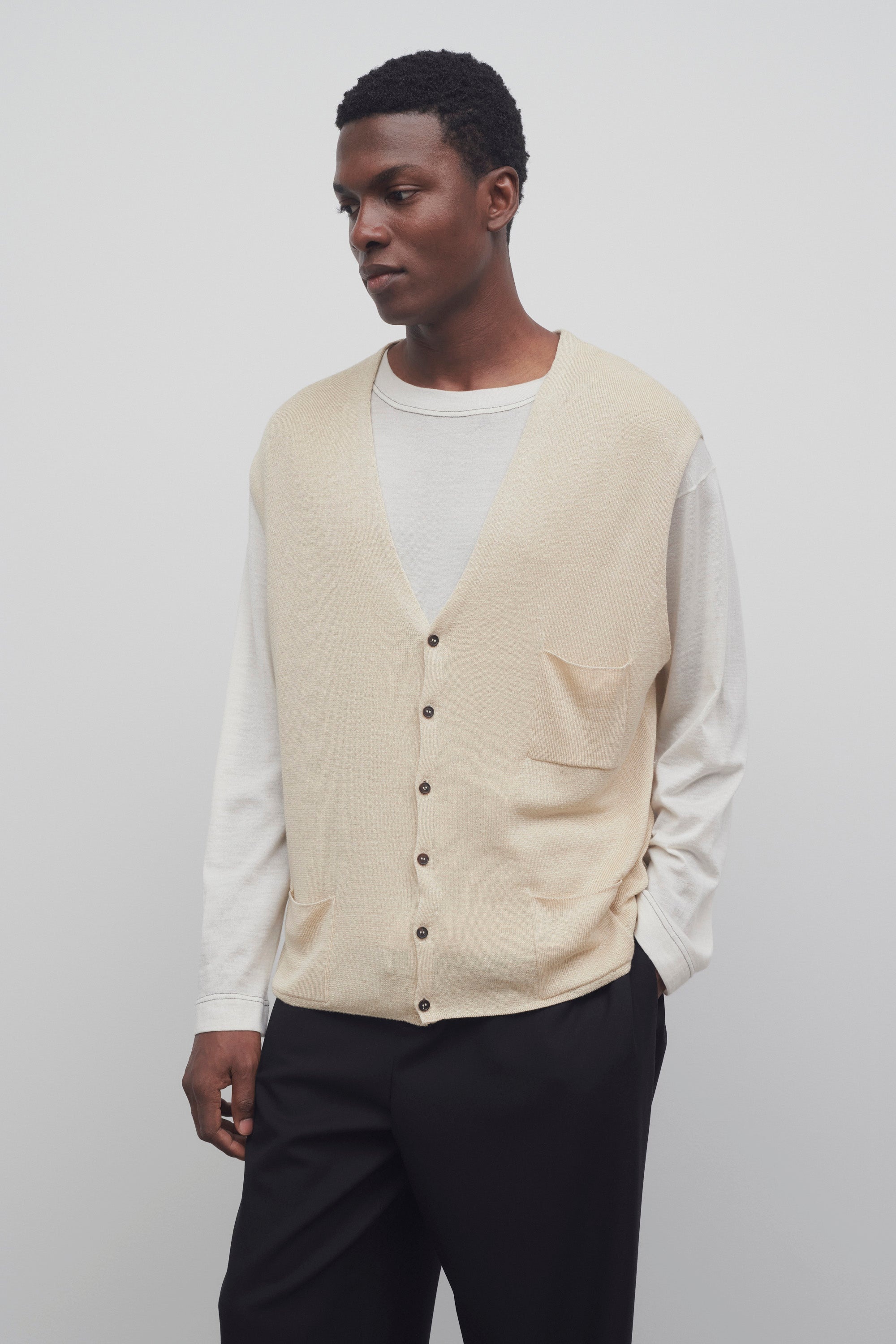 Tarik Vest in Linen and Silk - 3