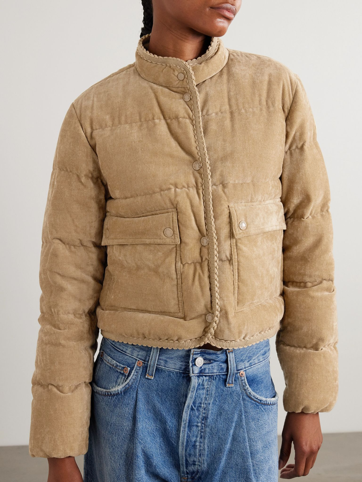 Essarts ricrac-trimmed quilted padded down corduroy jacket Brown - 3