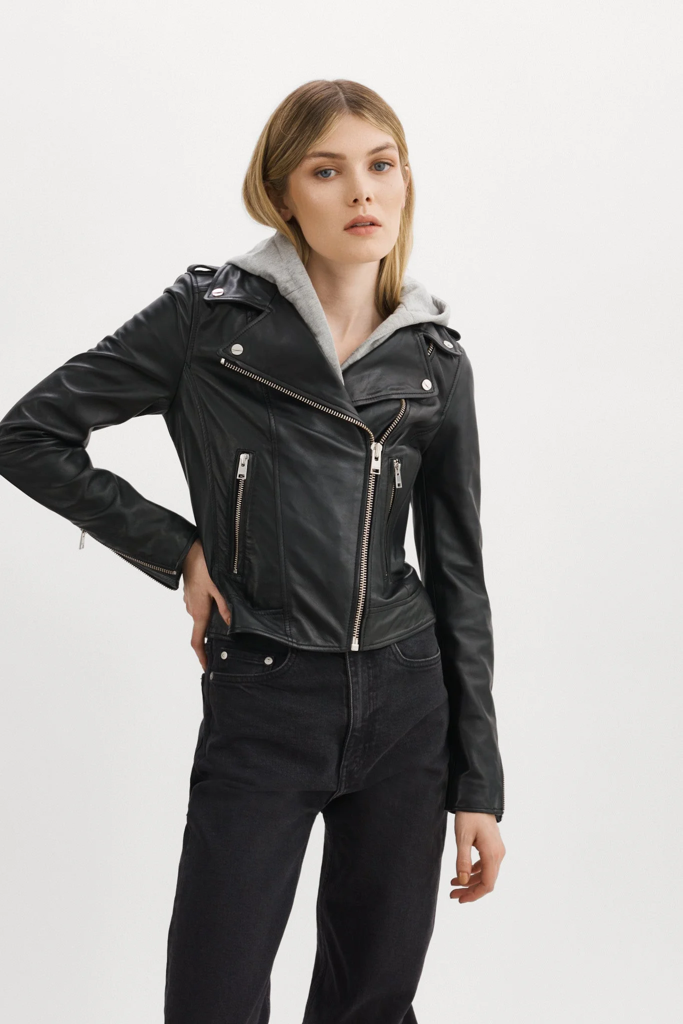 HOLY | Leather Biker Jacket with Removable Hood - 1