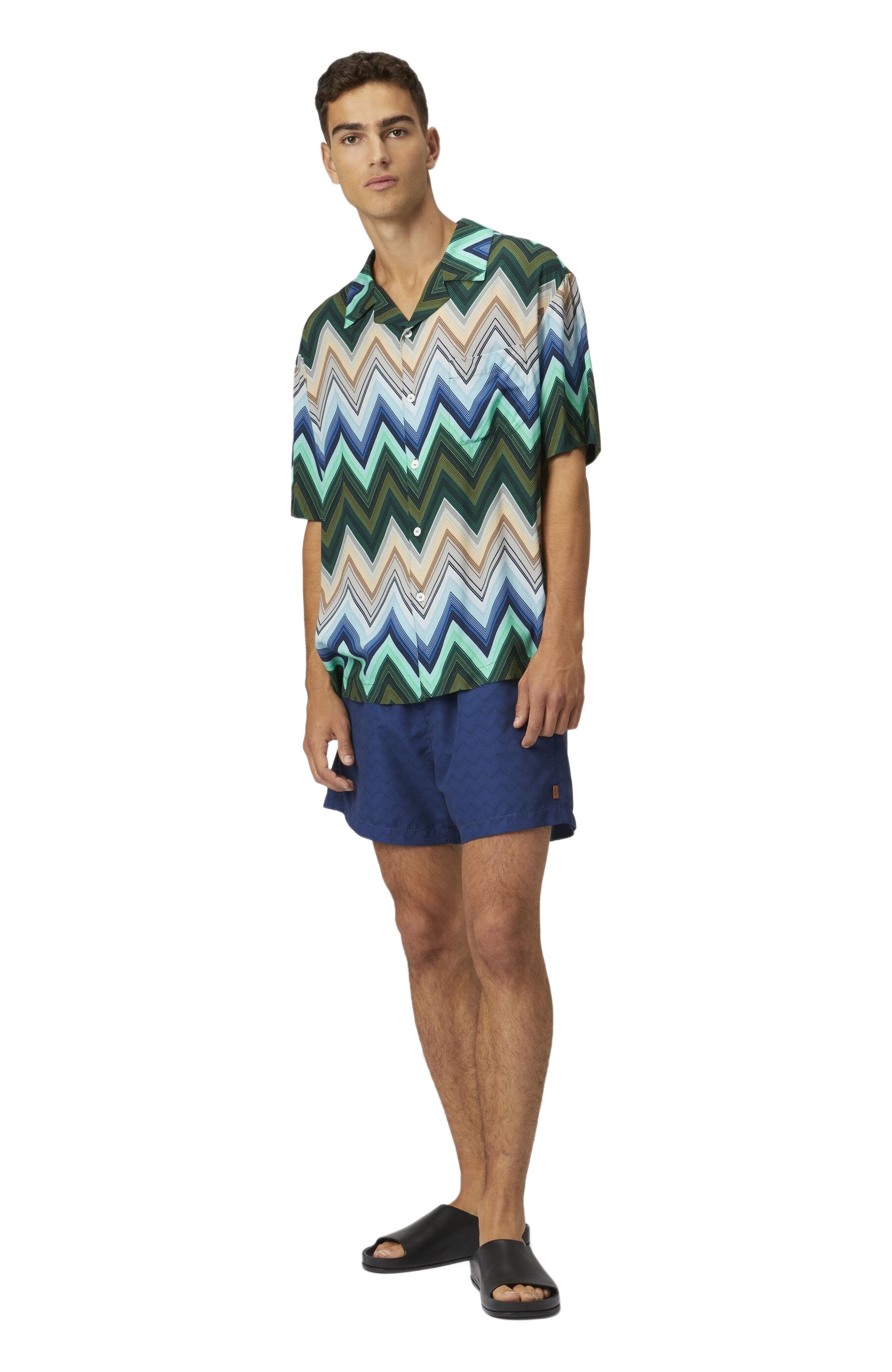 Missoni Viscose Bowling Shirt With Macro Zigzag And Breast Pocket in Green at Nordstrom - 1