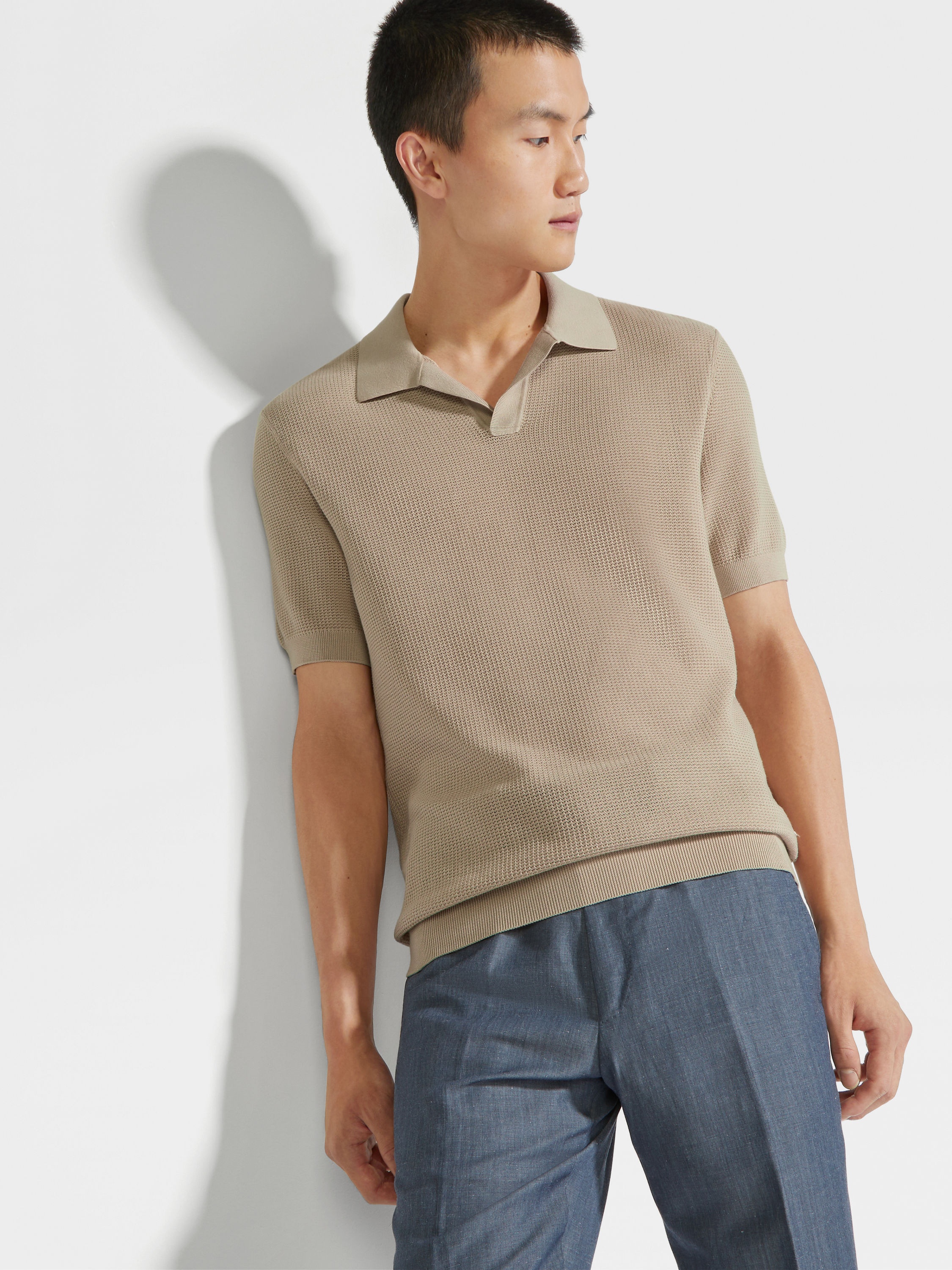 LIGHT BEIGE PREMIUM COTTON POLO SHIRT - 3