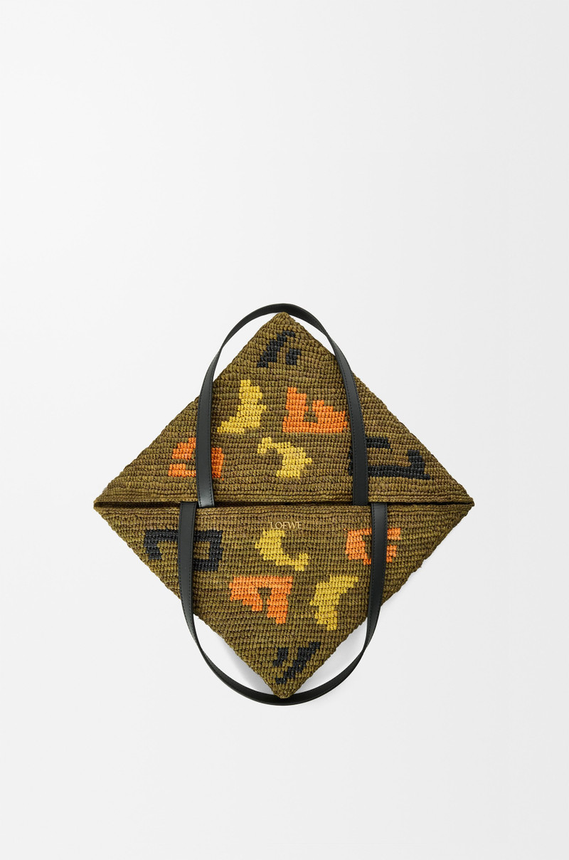 Large Puzzle Fold tote in raffia and calfskin 8