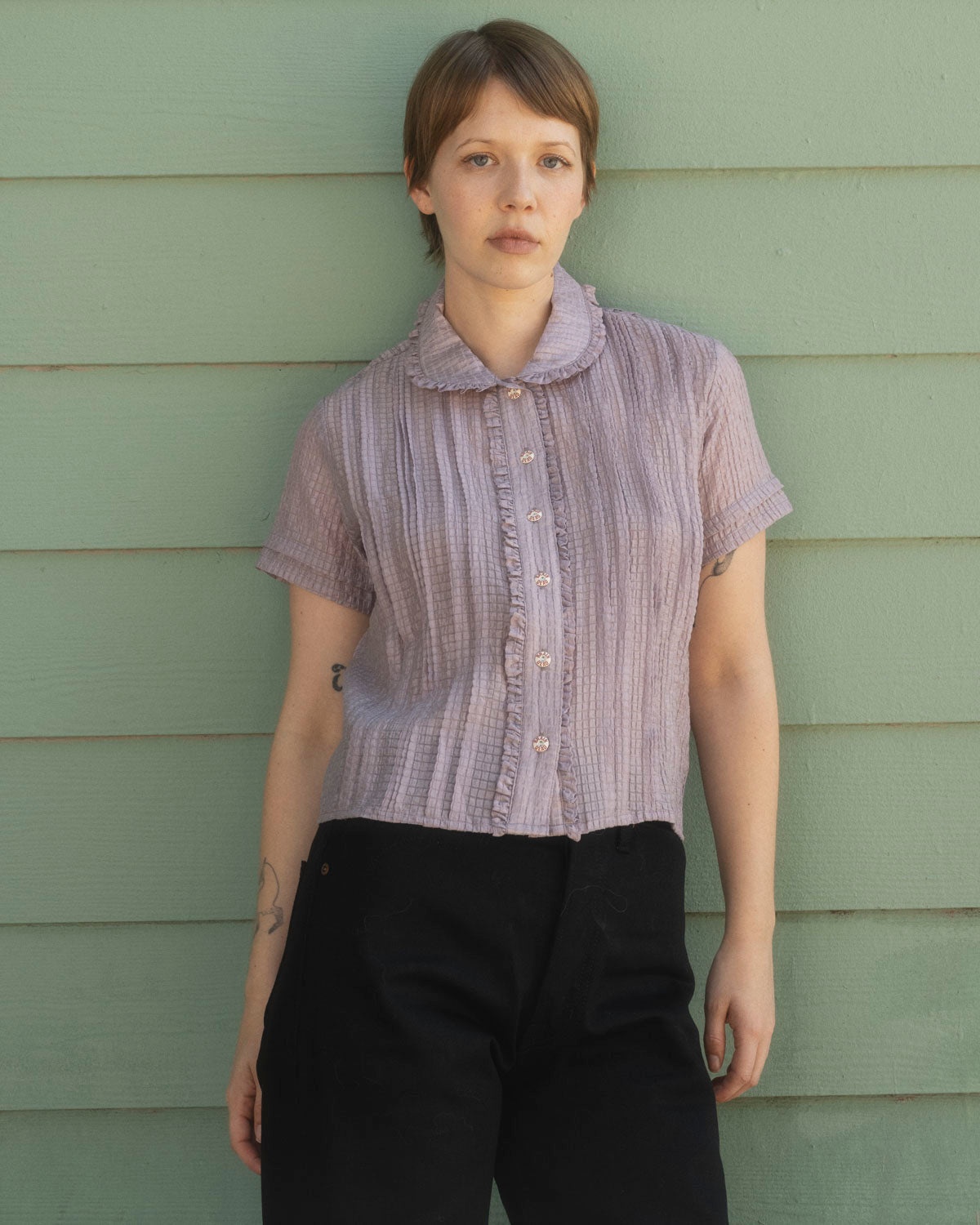 Mercado Seersucker Button Up Shirt - Lilac - 4