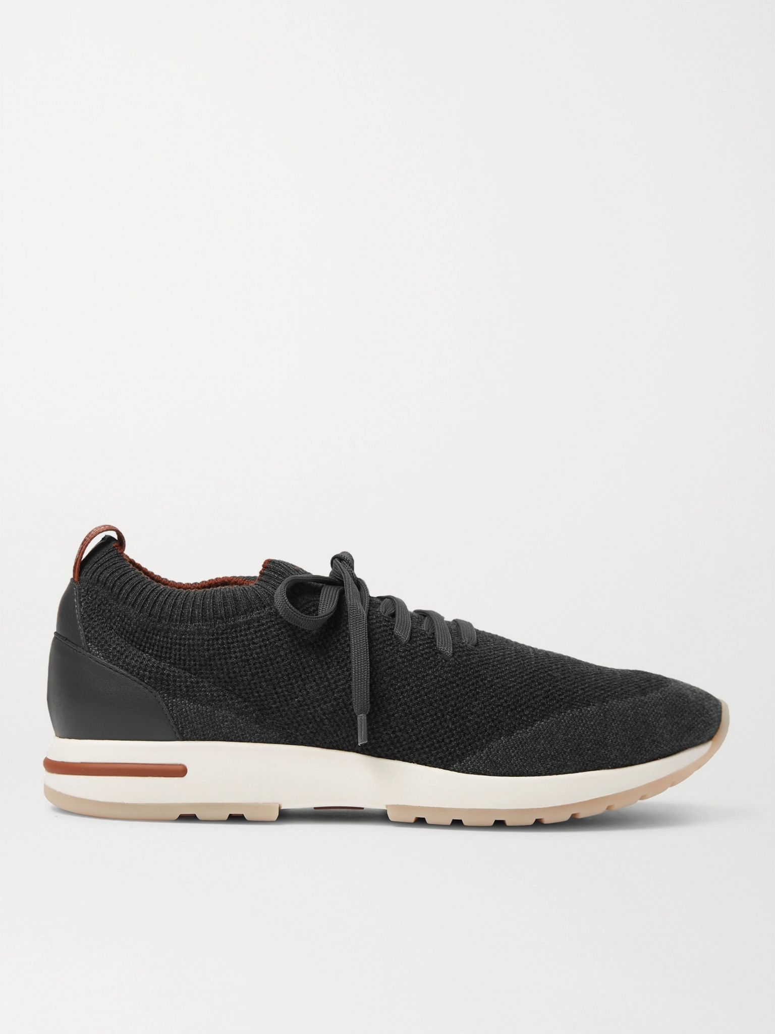 360 Flexy Walk Leather-Trimmed Knitted Wish Wool Sneakers Gray - 1