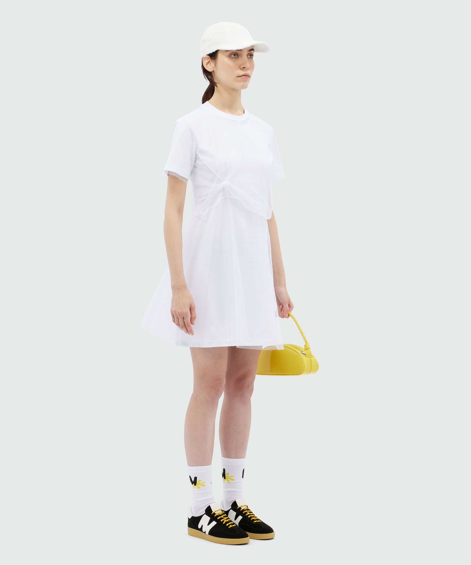 White jersey t-shirt dress with tulle layer - 4