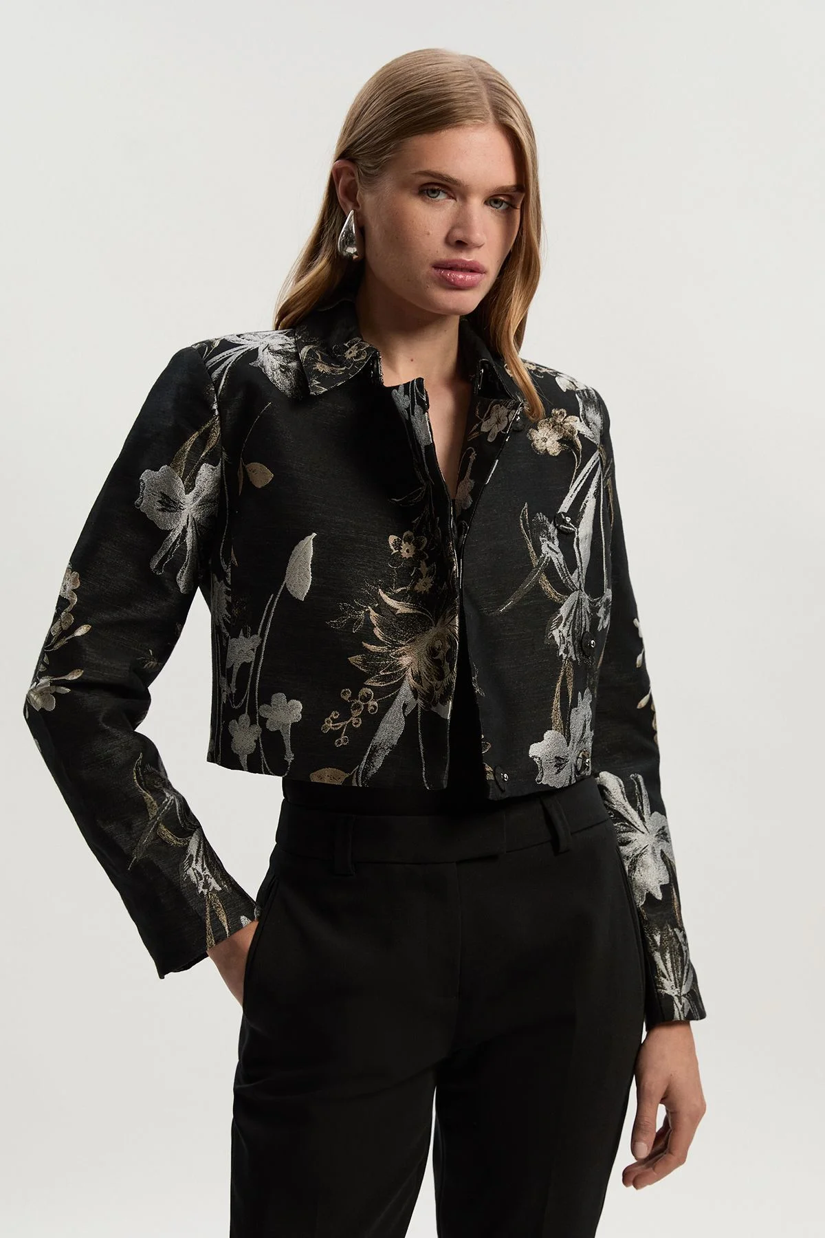 Floral Jacquard Tailored Jacket - 1