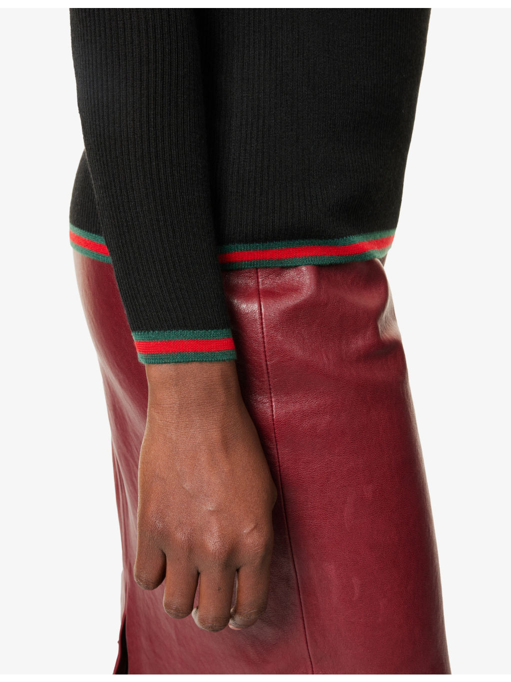 Polo-collar striped-trim cashmere-silk blend knit top - 6