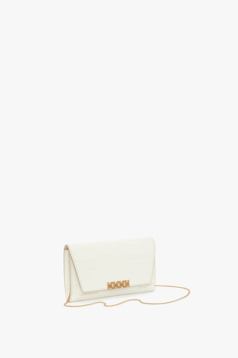 Exclusive Wallet On Chain In Ivory Croc-Effect Leather 3