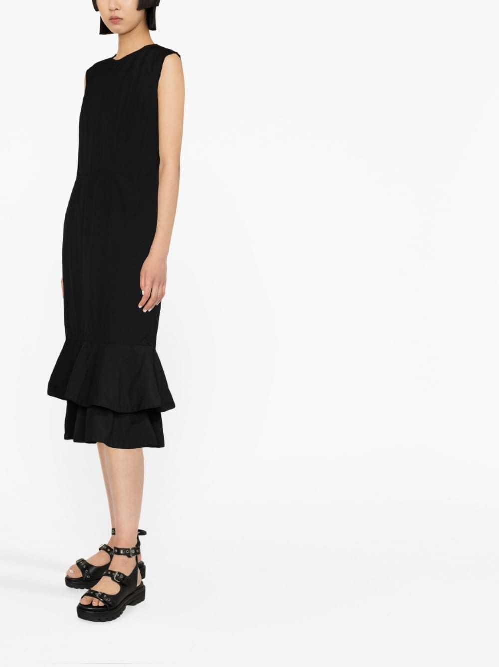 sleeveless ruffle-trim midi dress - 4