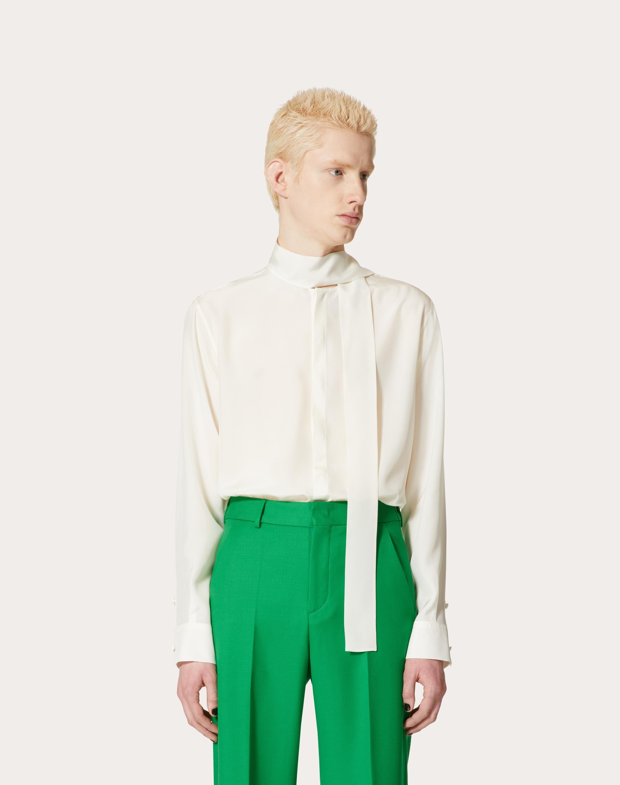 WASHED SILK SHIRT WITH NECK TIE - 3
