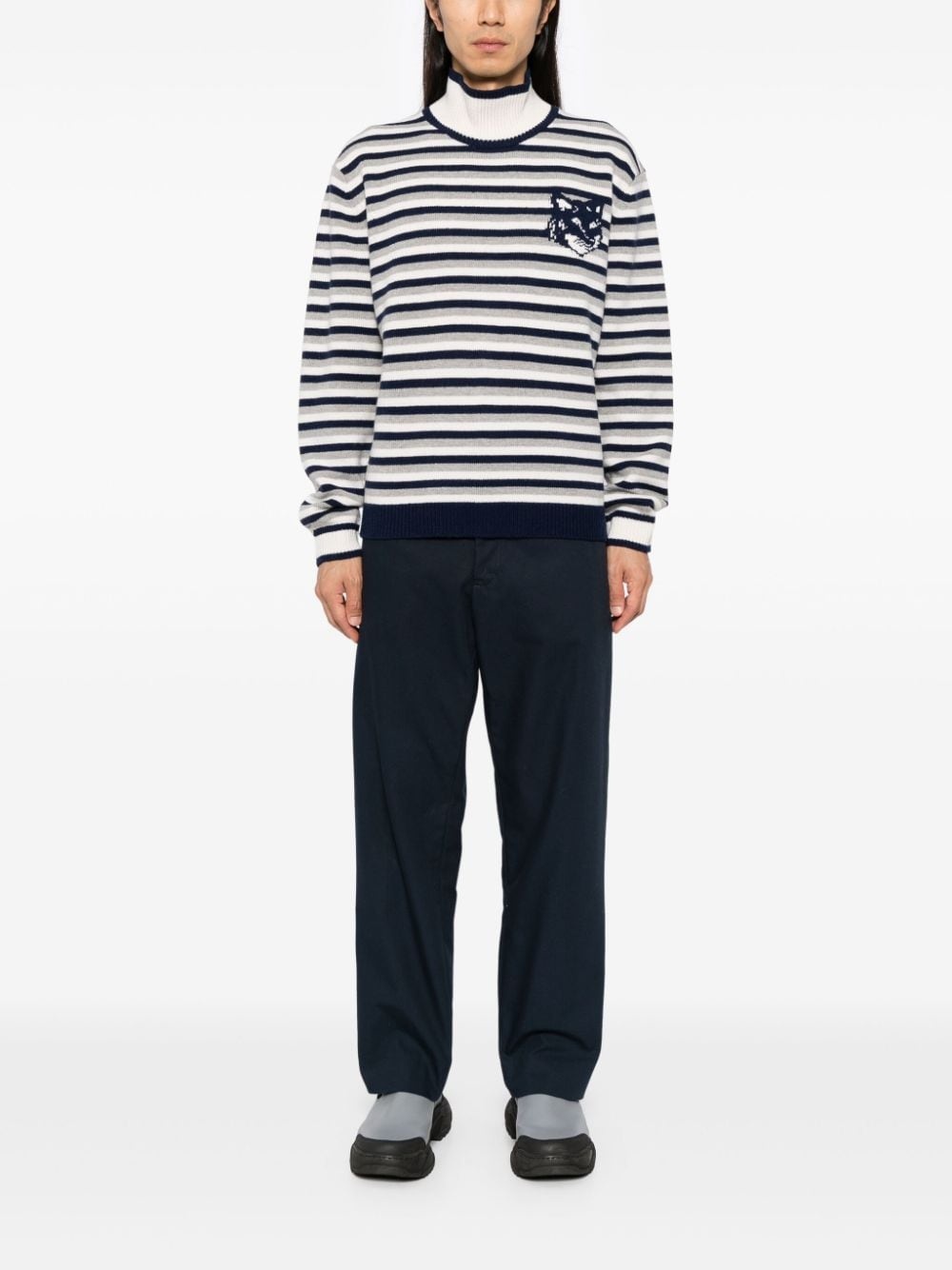 fox head intarsia striped jumper - 2