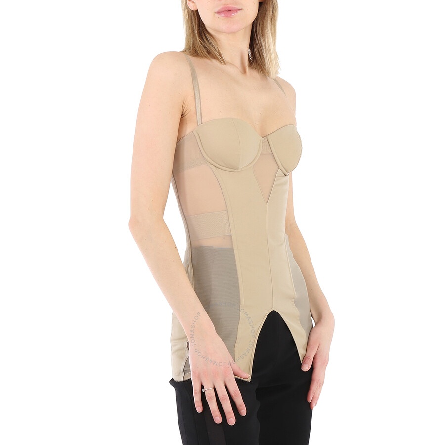 Burberry Ladies Pale Honey Mesh Panel Detail Cotton Bodice - 5
