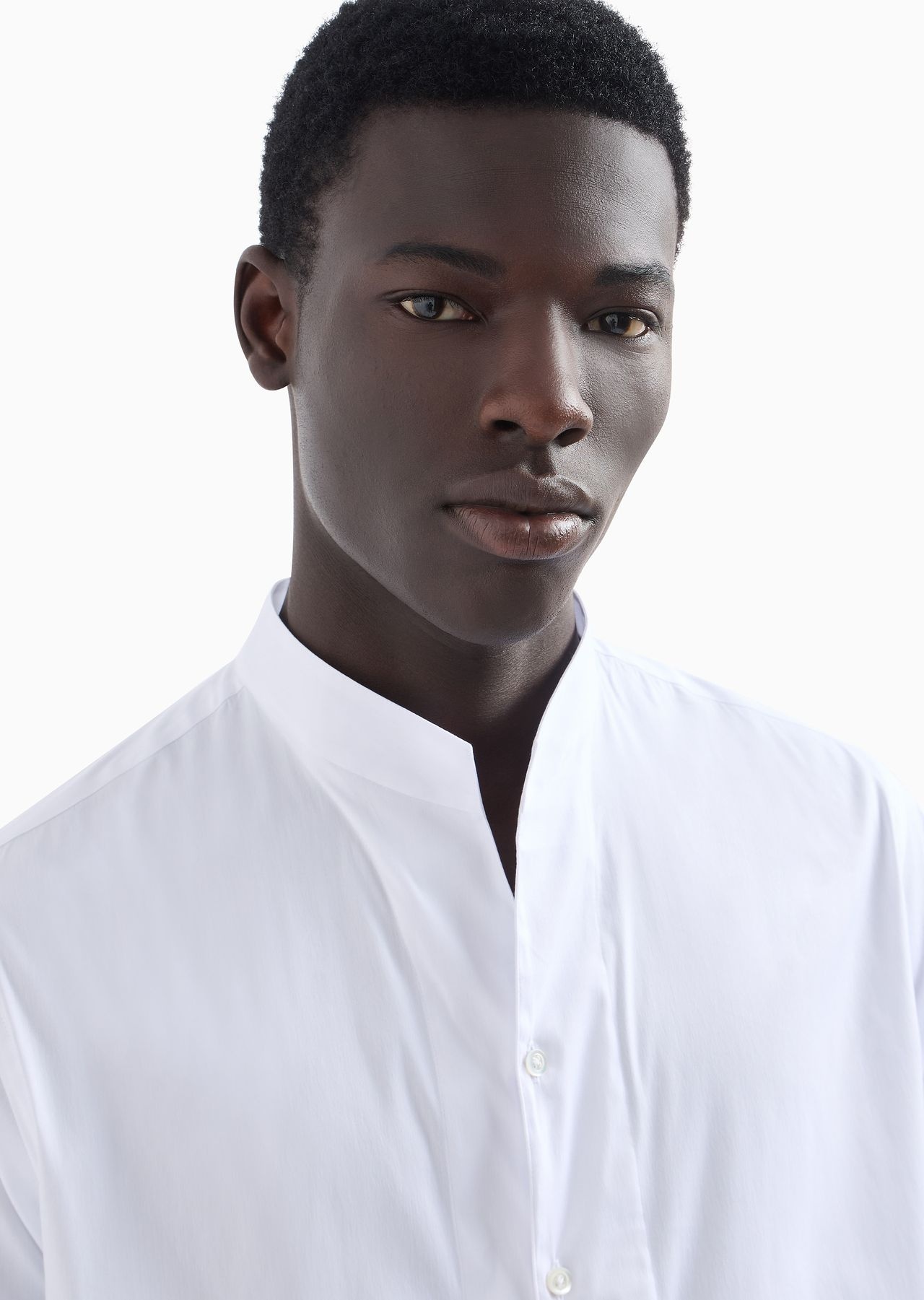 Stretch satin shirt with guru collar - 5
