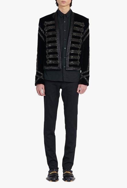 Black velvet spencer jacket with rhinestone embroidery - 4